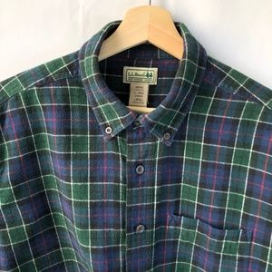 LL Bean Plaid Flannel Oxford Button Up Shirt